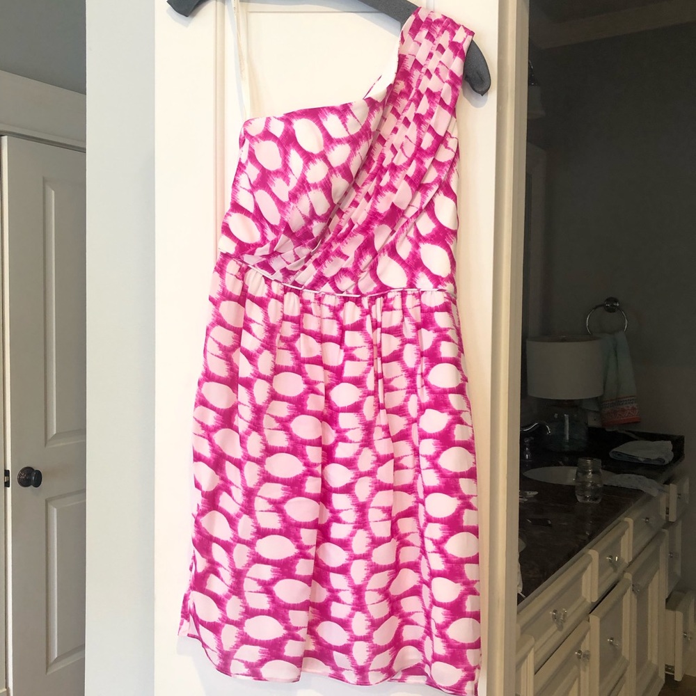 NWT Shoshanna Pink/White One Shoulder SZ 4